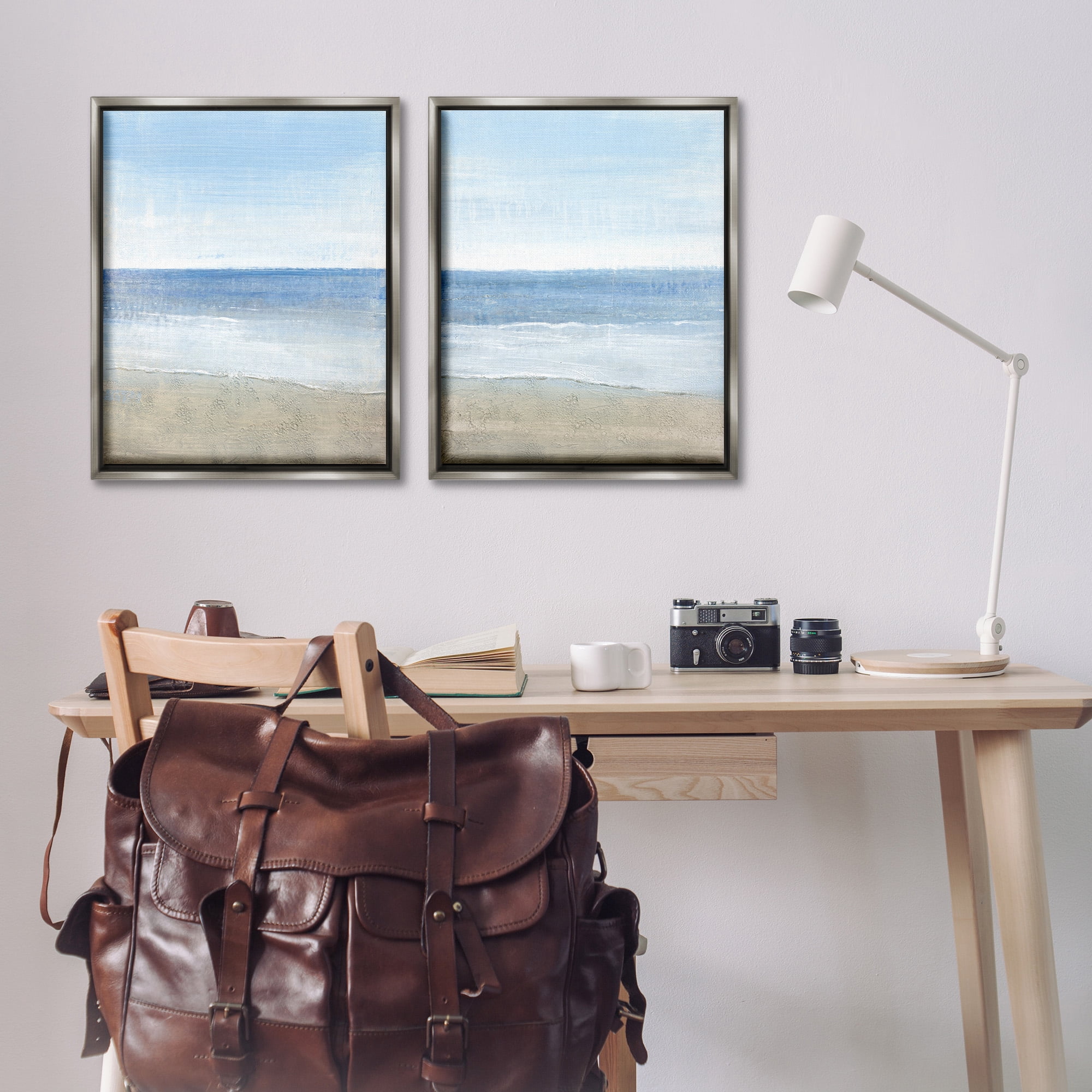 Stupell Industries Coastal Seafoam Beach Waves Nature Painting Gray Floater Framed Canvas Art Print Wall Art, 25 x 31, Set of 2