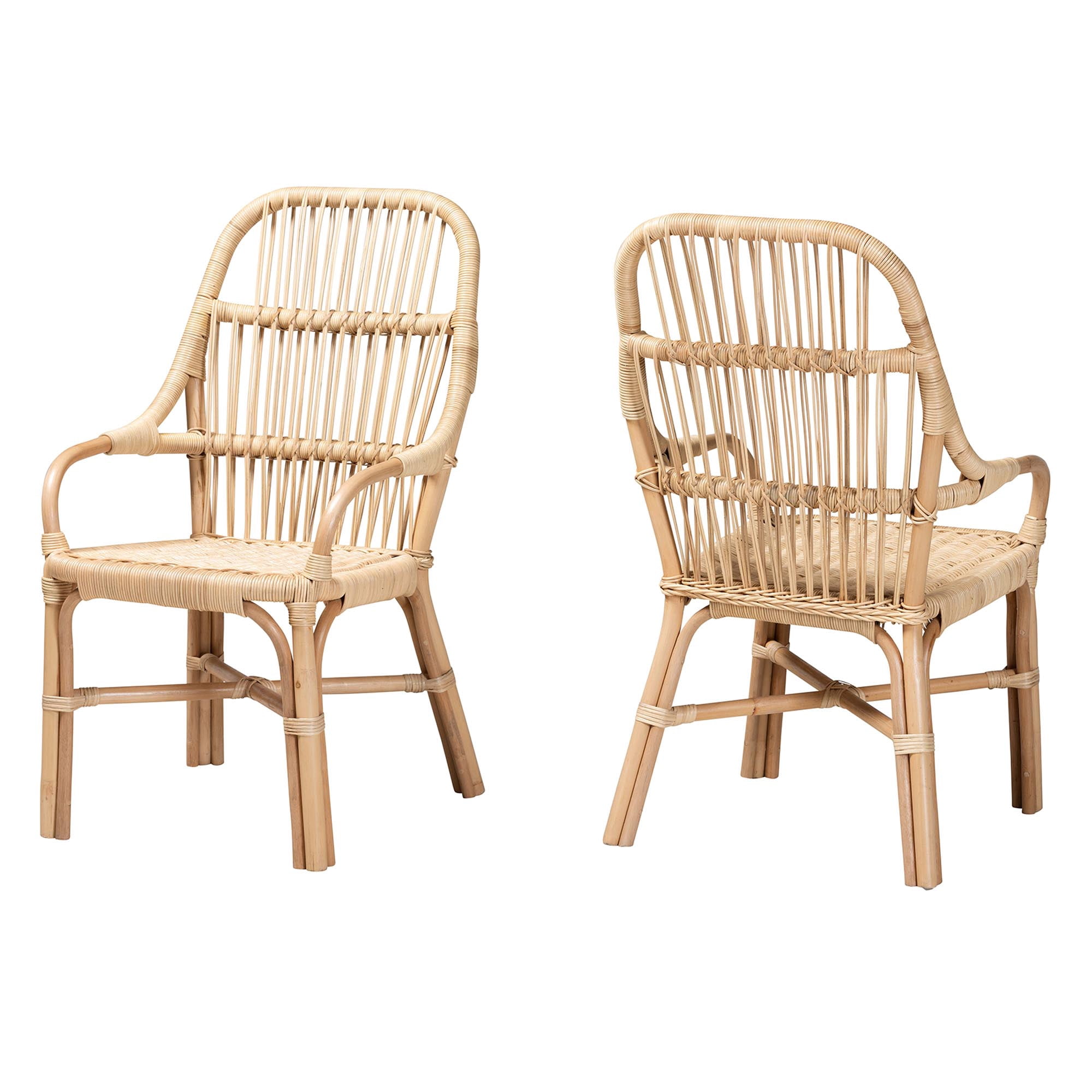 Bali & pari Sumatera Rattan BOHO Dining Chairs, Set of 2, Natural Brown