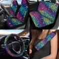 thumbnail image 2 of Uorisanigo Colorful Leopard Print 10 Pcs Auto Seat Cover Sets with Comfortable Car Seat Belt Pad Cover Car Steering Wheel Cover Auto Water Cup Pad Chapstick Holder Fit for Most Cars, SUV, 2 of 7