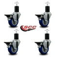 thumbnail image 2 of 3.5 Inch Blue Poly Swivel 1-3/4 Inch Expanding Stem Caster Set with Brake SCC, 2 of 2