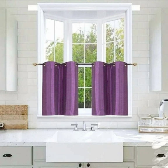 Gorgeous Home Linen D24 Purple 2-Piece Short Half Window Blackout Curtains