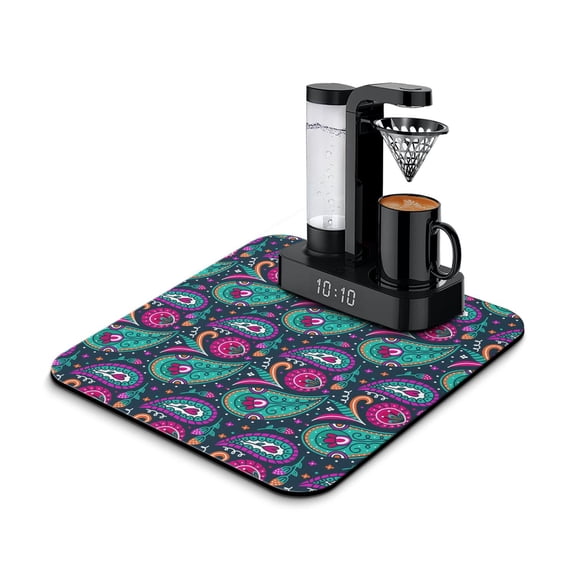 Boho Floral Coffee Station Mat Ethnic Vintage Absorbent Drying Mat for Countertops