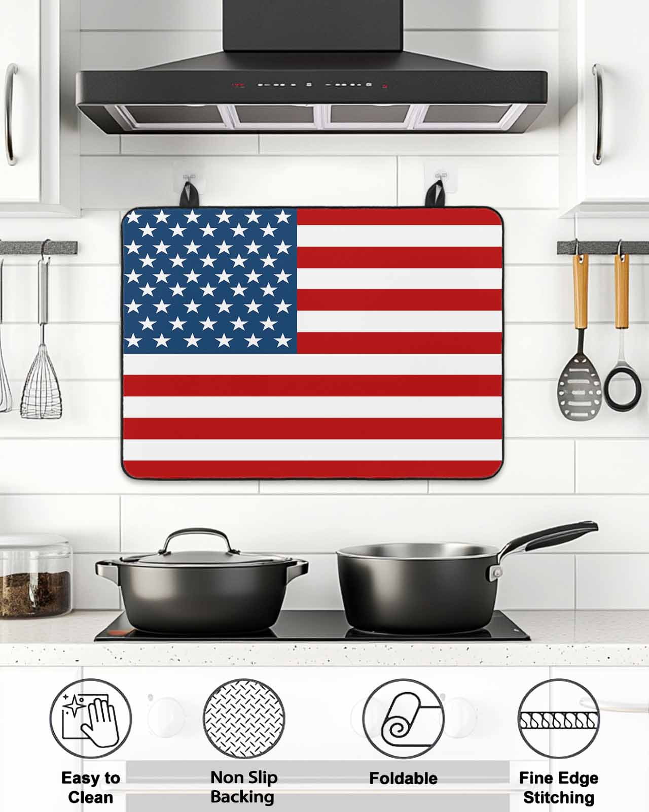 Stove Top Covers for Electric Stove, American Flag Glass Stovetop Cover Protector, Blue Red USA Flag Induction Cooktop Protector Oven Mat for Kitchen Countertop 24"x21"