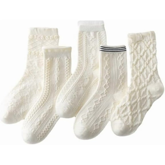YooGuoGuo Women's Cutecore Floral Cotton Socks 5 Pairs Coquettish Frilly Crew Socks Cottagecore Preppy Socking Accessories