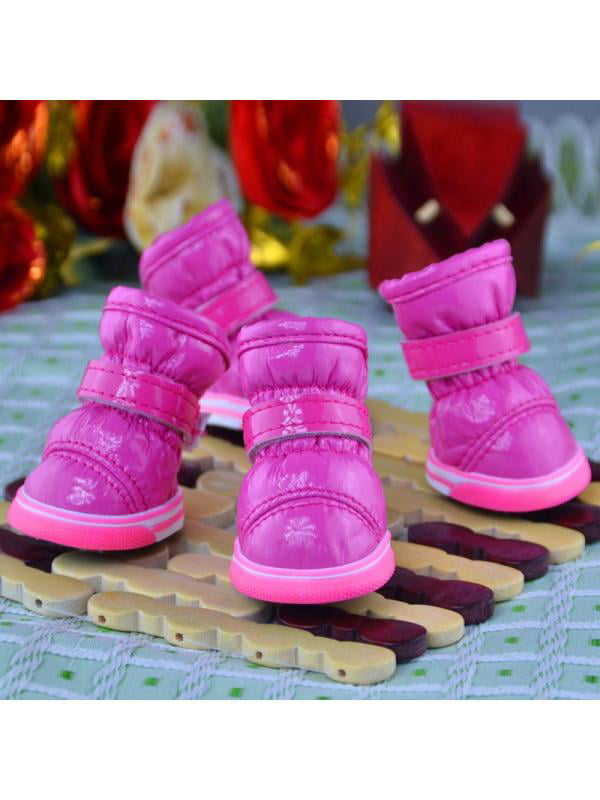 L, Rose Red PET SPPTIES 4PCS Soft Warm Pet Anti-slip Shoe Boots Snow Shoes for Small Large Dogs PS046
