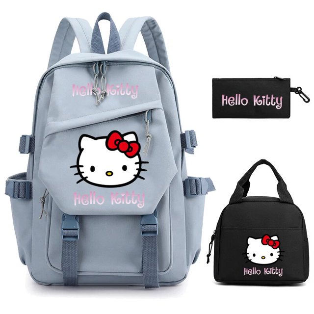 3Pcs/set Hello Kitty Anime Backpack for Girl Boy Children Lunch Bags Student Teenager Bookbag Schoolbag Knapsack Women Rucksack