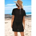 thumbnail image 6 of DAKIMOE Women Swimsuit Cover Up Crochet Summer Outfits Swimwear Short Sleeve Knit Bathing Suit Cover UP Beach Dress, 6 of 7