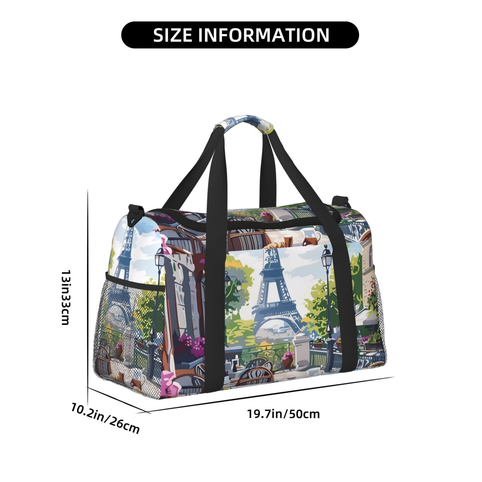 Kuqiui Parisian Cafe With Eiffel Print Foldable Travel Duffel Bag Tote Carry on Luggage Bag Personal item Sports Gym Bag Water Resistant Weekender Overnight Bags for Women and Men