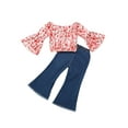 thumbnail image 2 of Seyurigaoka Girl’s Floral Trumpet Sleeve T-shirt and Ripped Denim Pants Set, 2 of 9