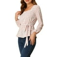 thumbnail image 4 of Allegra K Women's Floral Long Sleeve Square Neck Peplum Blouse with Belt, 4 of 6