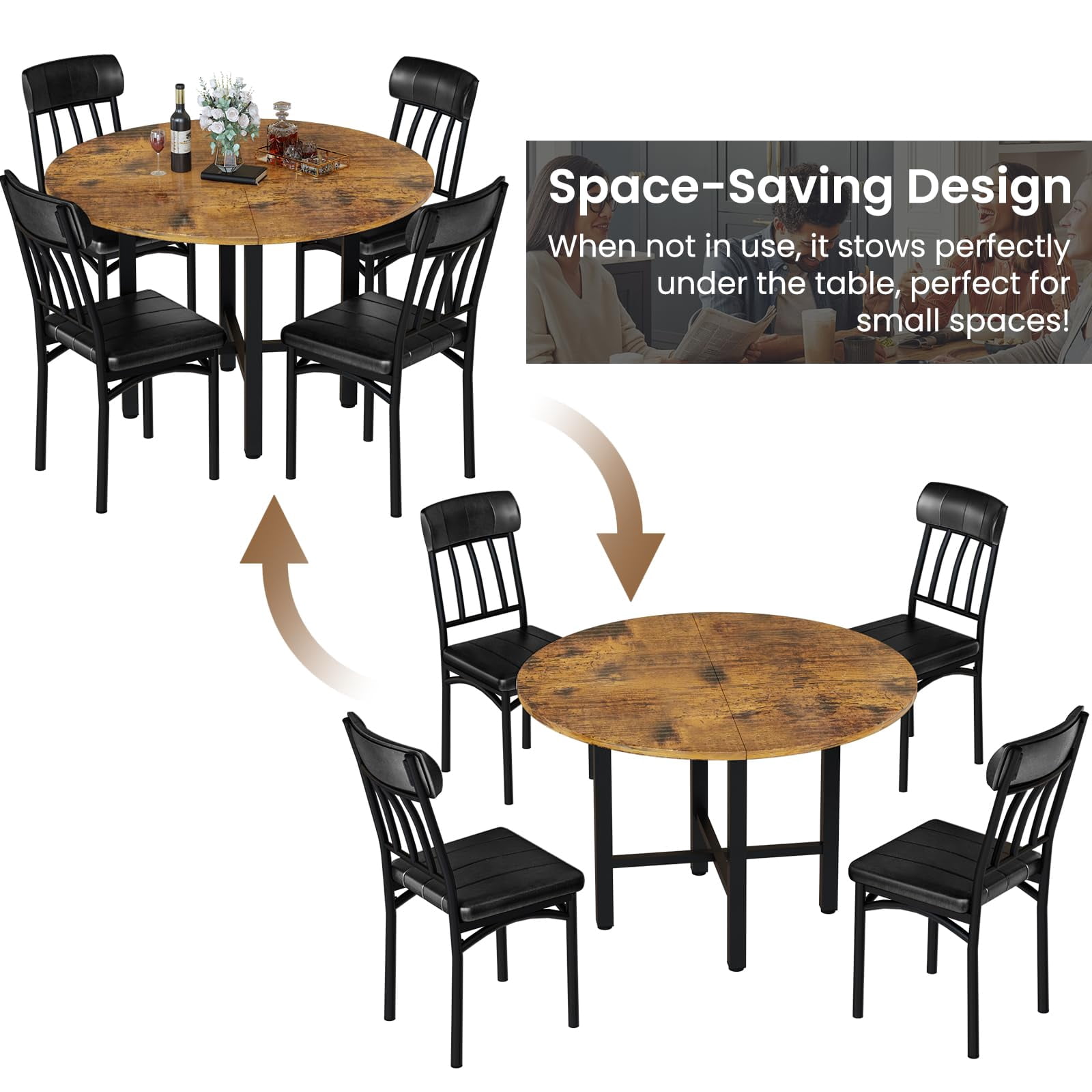 MOOSENG Round Dining Table Set for 4,Faux Marble Circle Dining Table Set with Chairs,Modern Kitchen Table and Chairs Set for 4,Round Dinner Table & Chair Set for Small Space