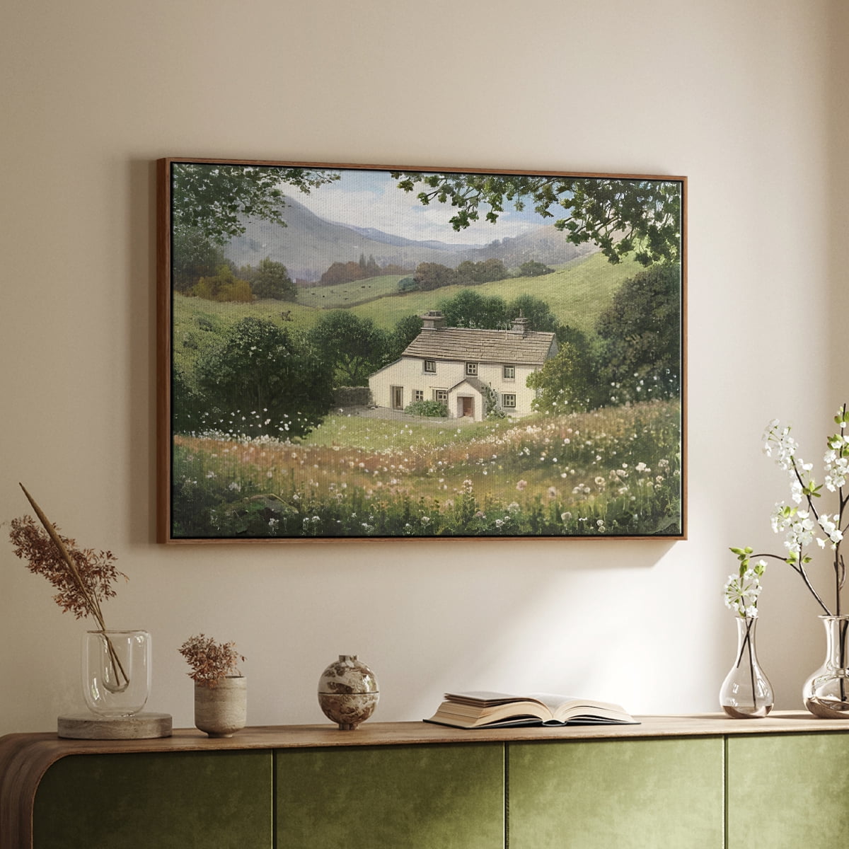 Vintage Landscape-CCXLVIII By Wexford Home Framed in Walnut Wood Gallery Wrapped Canvas 25 in. x 37 in.