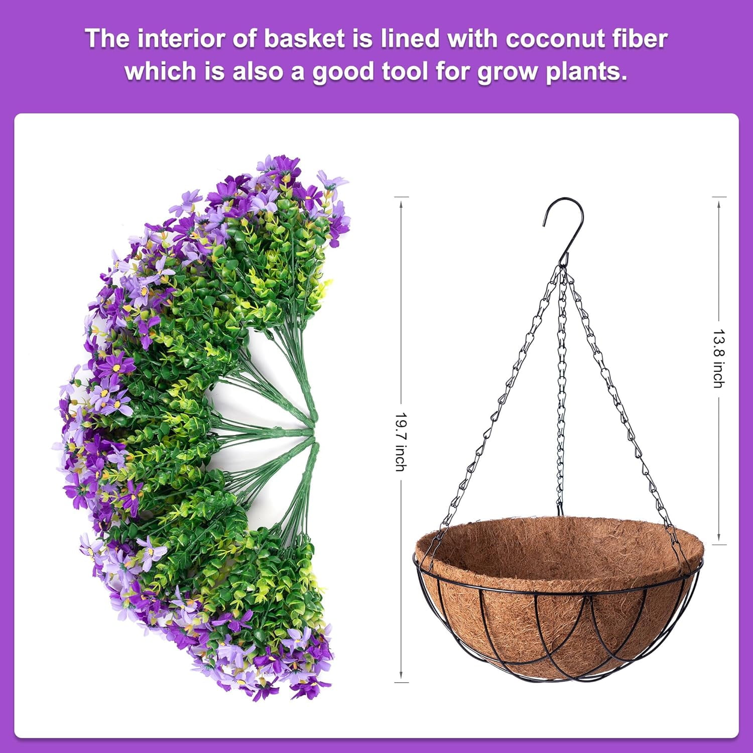 12" Hanging Planter with Artificial Silk Daisy Flowers for Outdoor Decor, Faux Silk Flower UV Resistant Plants in Basket for Indoor Porch Garden Yard Spring Summer Decor(Rose Yellow)