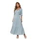 thumbnail image 1 of Vestido de fiesta con vuelo y manga murciélago de color liso con cuello en V Summe para mujer （azul）,2XL, 1 of 5