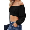 thumbnail image 2 of Lantern Sleeve Woman Off Shoulder Ruched Tie Back Crop Top Summer Boho Shirt Blouse, 2 of 5