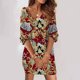 thumbnail image 2 of Vestido floral de verano para mujer, cuello en V, manga corta, cinturón, dobladillo con volantes, línea A, maxi vestidos bohemios Fridja qw5155, 2 of 5