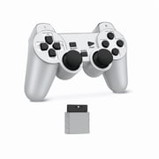 RetroFam 2 Pack PS2 Controller Playstation 2 Wireless Controller, Black & Silver