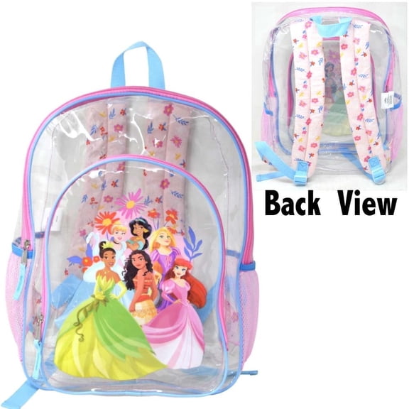 Disney Princess Transparent Backpack Clear 16" School Bag for Girls