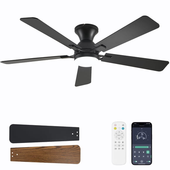 Ventilador de techo Dolavast de 52" de montaje al ras con luz LED y control remoto