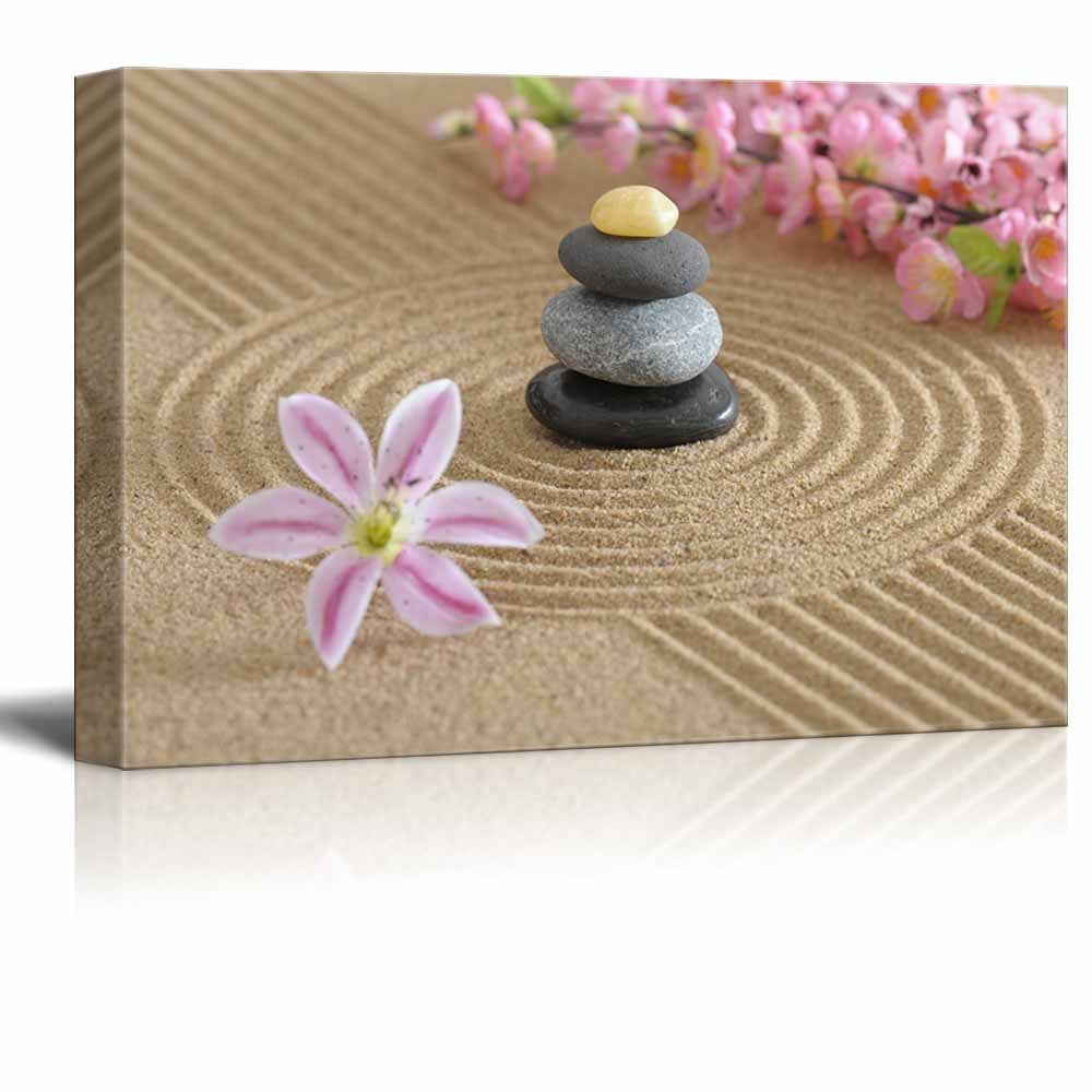 wall26 Canvas Prints Wall Art Zen Garden in Sand with Flower and