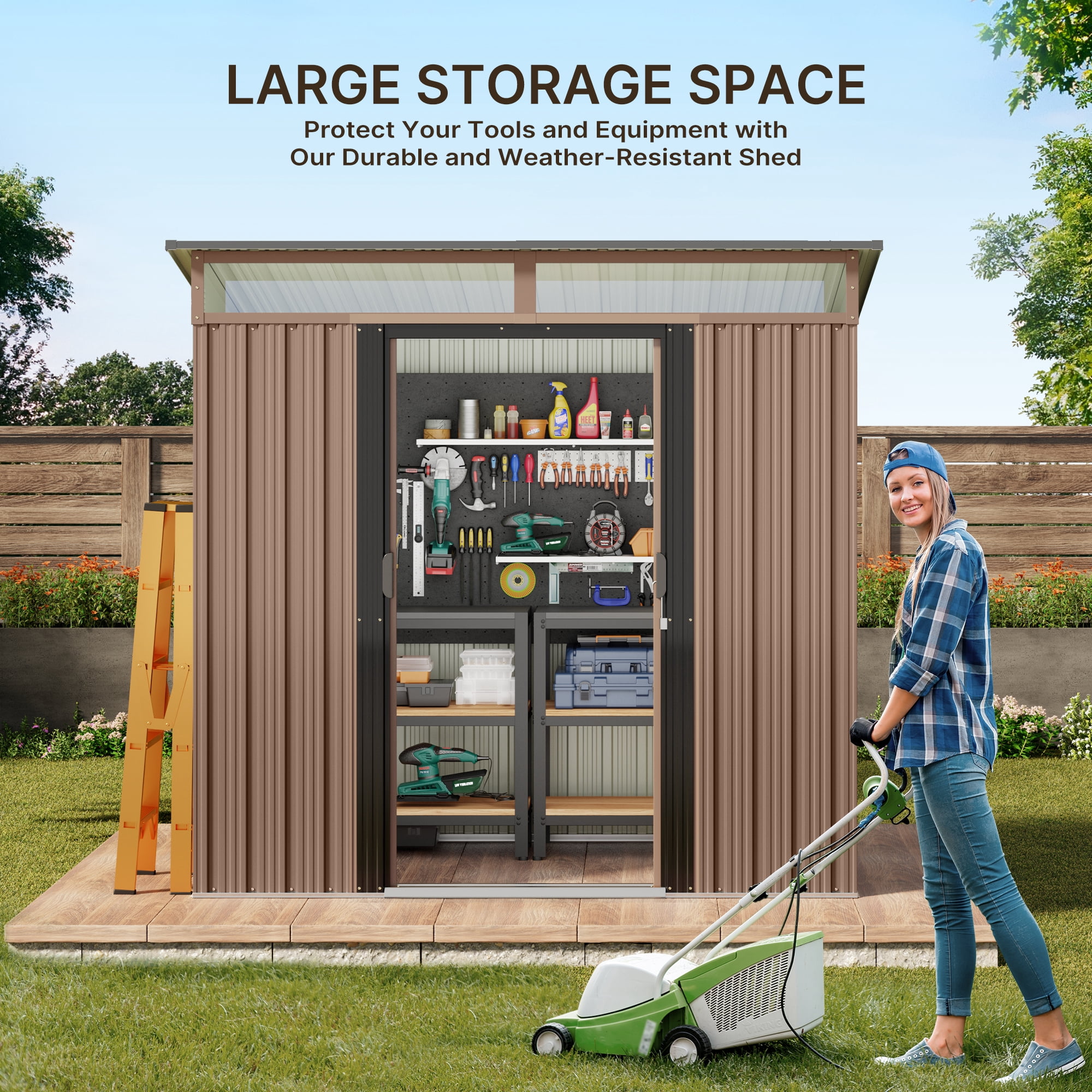 Aiho 6' x 4' Outdoor Storage Shed Clearance with Double Lockable Doors, Waterproof Shed Outdoor Storage for Garden, Natural