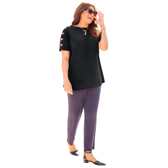 Catherines Women's Plus Size Suprema Crisscross Elbow Sleeve Tee