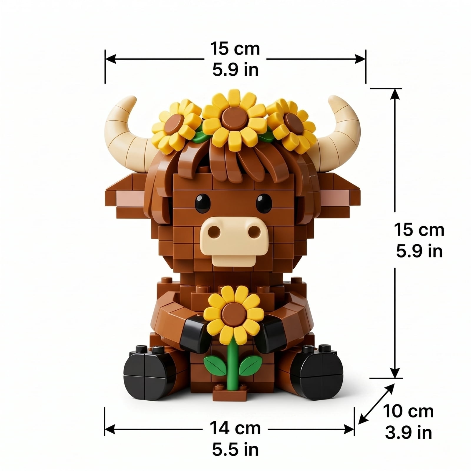 Highland Cow Building Blocks Set, Collectible Animal Building Toy, Creative Scottish Cow Sunflower Brick Set for Adults, DIY Home Office Decor, STEM Education-Gift Ideas