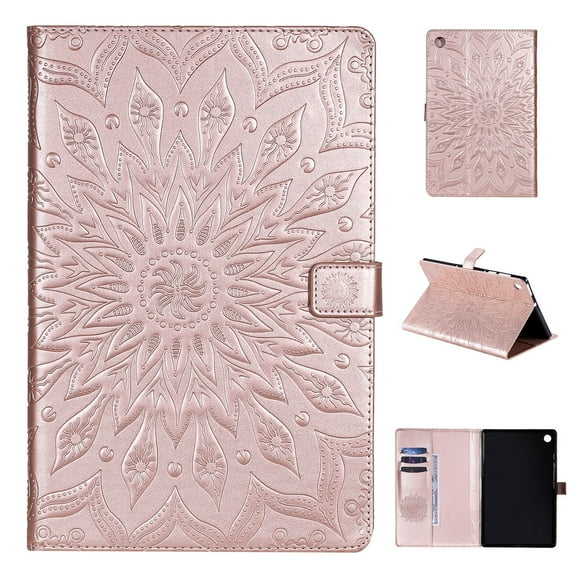 Dteck Folio Case for Lenovo Tab M10 FHD Plus 10.3 inch TB-X606F, Embossed Flower PU Leather Folio Stand Case with Card Holders Cover Auto Wake Sleep, Rosegold