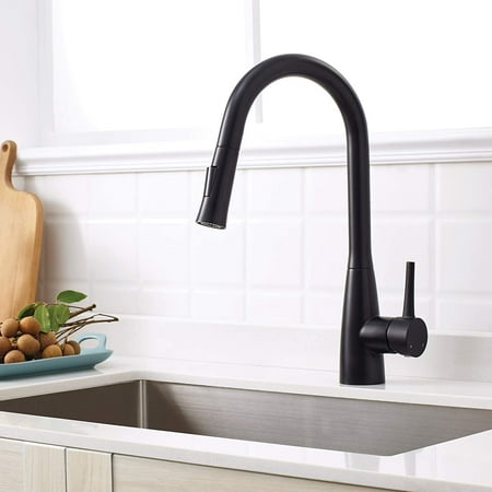 

TRUSTAINLESS | Premium 100% Stainless Steel Pull Down Kitchen Faucet | Single Handle | Dual Function Sprayer | Matte Black Finish