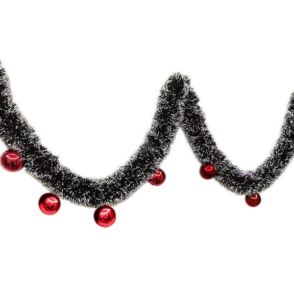 6.7Ft Artificial Christmas Garlands with Red Balls, Long Dark White Artificial Christmas Tinsel Garland Decorations DIY for Xmas Tree,Fireplace Mantel,Stairs Railing Outdoor Indoor Holiday Decor