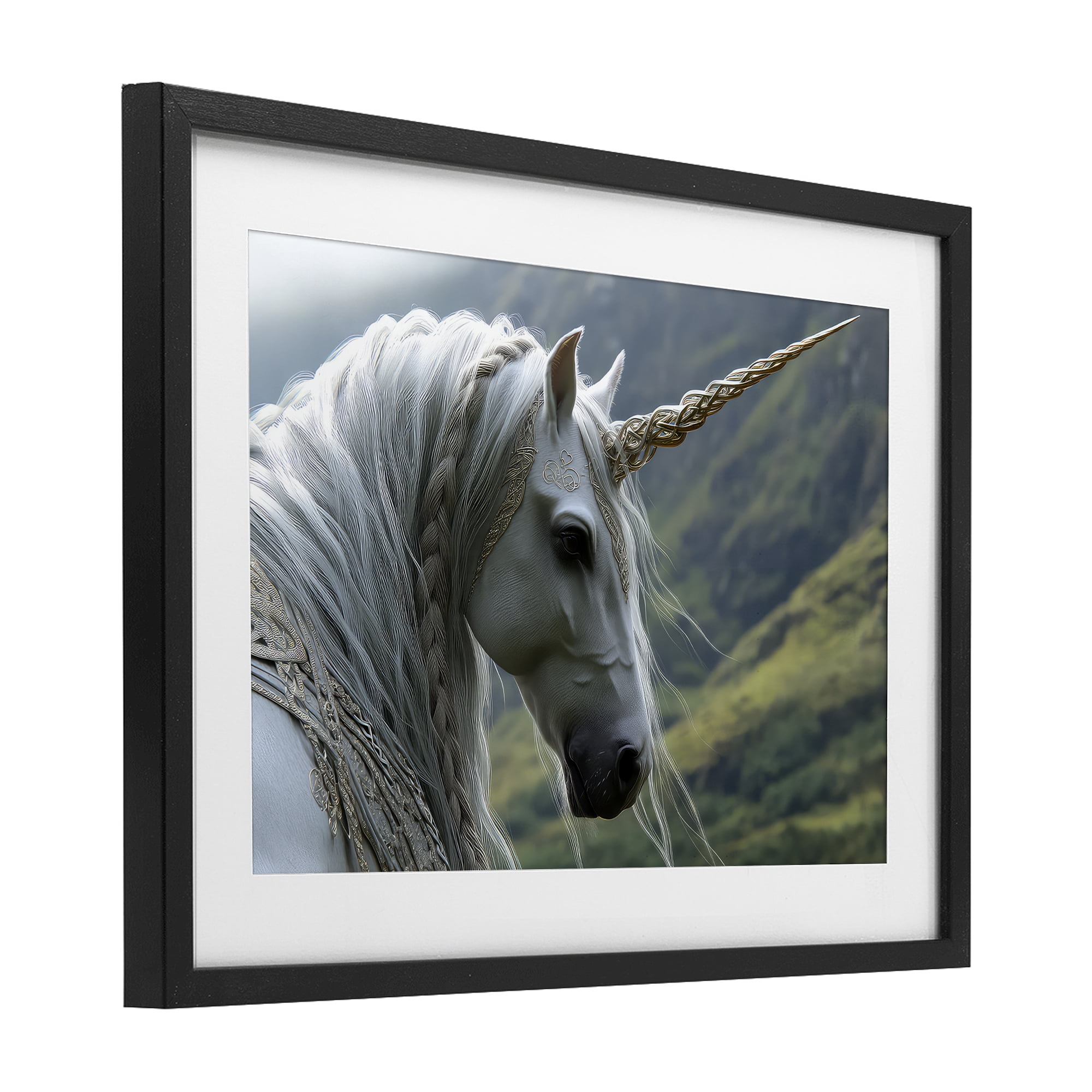 Stupell Industries Celtic Unicorn Braided Mane Black Framed Print Under Glass, design by The Wands Want