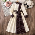 thumbnail image 4 of Qingpeng Girls Dress Long Sleeve Summer Elegant Round Neck Printed Panel Belted Waist Knee Length A Line for Girls, 4 of 7