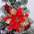 thumbnail image 3 of 5Pcs Christmas Glitter Artificial Poinsettia Flowers Xmas Poinsettia Artificial Wedding Flowers Decorations Xmas Tree Ornaments for Party Favors, 6inch, 3 of 9