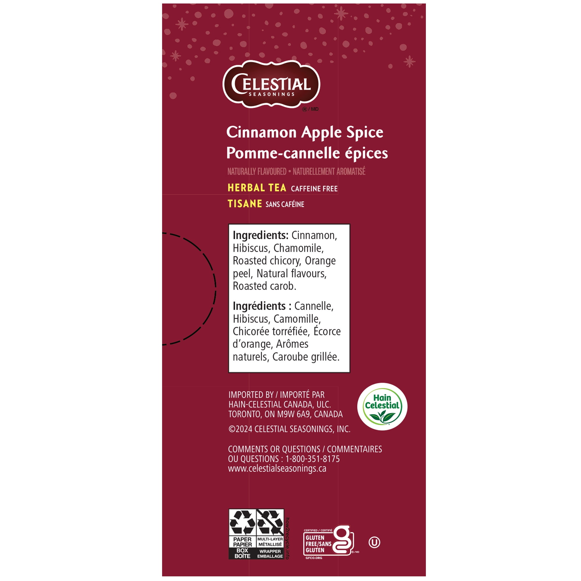 Celestial Seasonings pomme-cannelle épices tisane sans caféine, 20 sachets