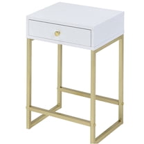 JERFIT Modern Nightstand with Drawer, White and Gold Bedside Table for Bedroom, Small End Table with Storage for Living Room, Office, Entryway