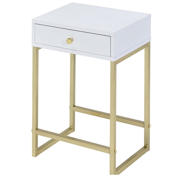 JERFIT Modern Nightstand with Drawer, White and Gold Bedside Table for Bedroom, Small End Table with Storage for Living Room, Office, Entryway