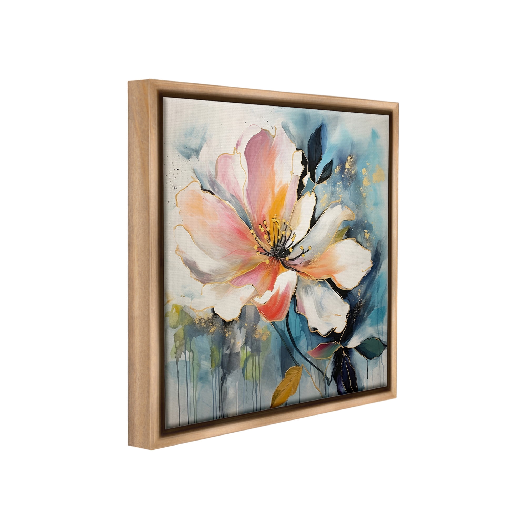 Stupell Industries Modern Drip Blossom Botanical & Floral Painting Brown Floater Framed Canvas Art Print Wall Art, 25 x 25