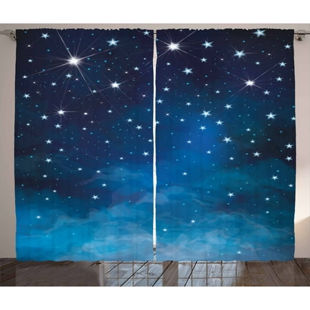 Night Curtains 2 Panels Set, Vibrant Star in Abstract Ombre Style Sky ...