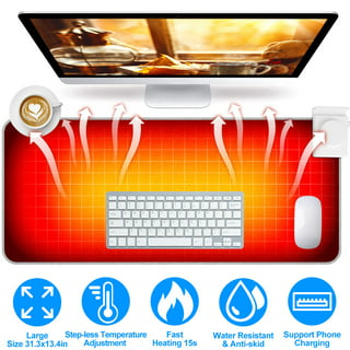 FKWin Heated Desk Pad, PU Leather Large Heated Mouse Pad, 3 Speeds Touch Control Warm Desk Pad, 31 x 13 Heated Desk Mat, Heated Keyboard Pad for
