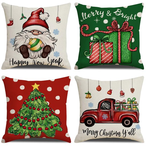 Christmas Pillow Cushion Pillow Cover 17.72/17.72in Christmas Collection Holiday Cushion Pillow Cover Christmas Decoration Sofa Bed Farmhouse Outdoor Living Room (Red and Green)