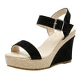 thumbnail image 6 of Rokment Women's Wedge High Heels Dressy Sandals Stylish Casual Suede Open Toe Ankle Strap Espadrilles Chunky Extra Heeled Dress Summer Shoes for Ladies Black Size 6, 6 of 7