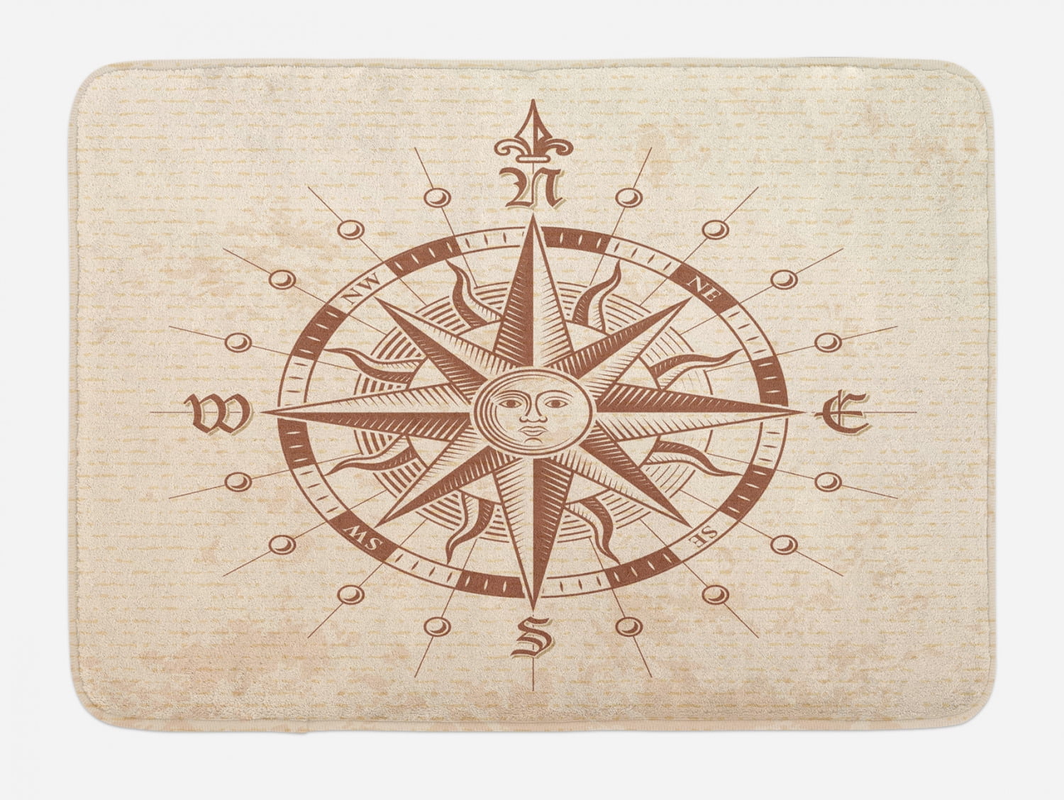 Compass Bath Mat, Old Compass Rose A Sun Face Lady on It Instrument ...