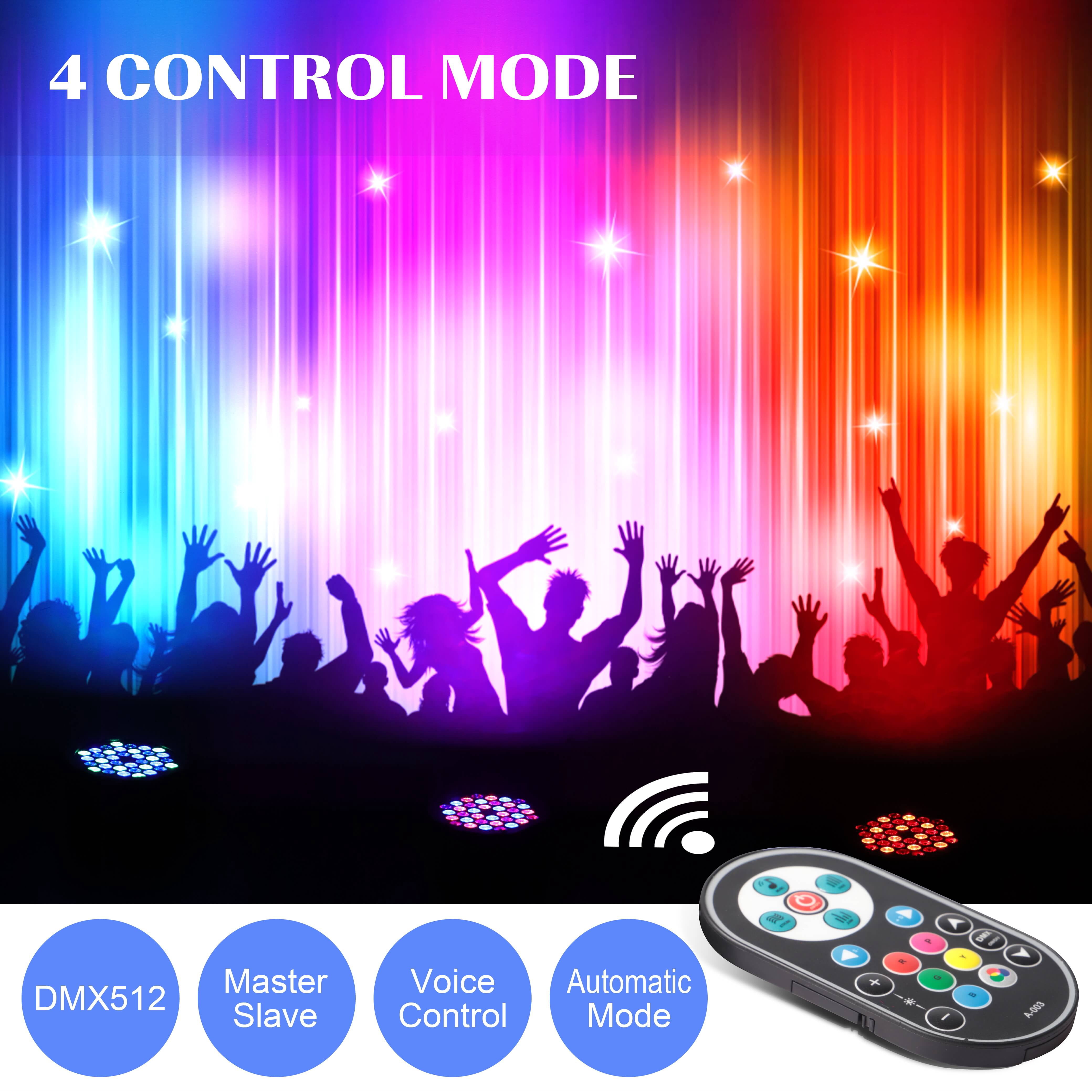 4Pack 36 LED Stage Lights RGB DJ LED Par Light Remote & DMX Controlled Sound Activated Auto Play Uplights for Wedding Birthday Christmas Holiday Music Show Dance Party Stage Lighting