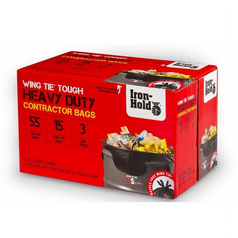 Iron Hold 15-Count 55 Gal Contractor Black Trash Bags with Wing