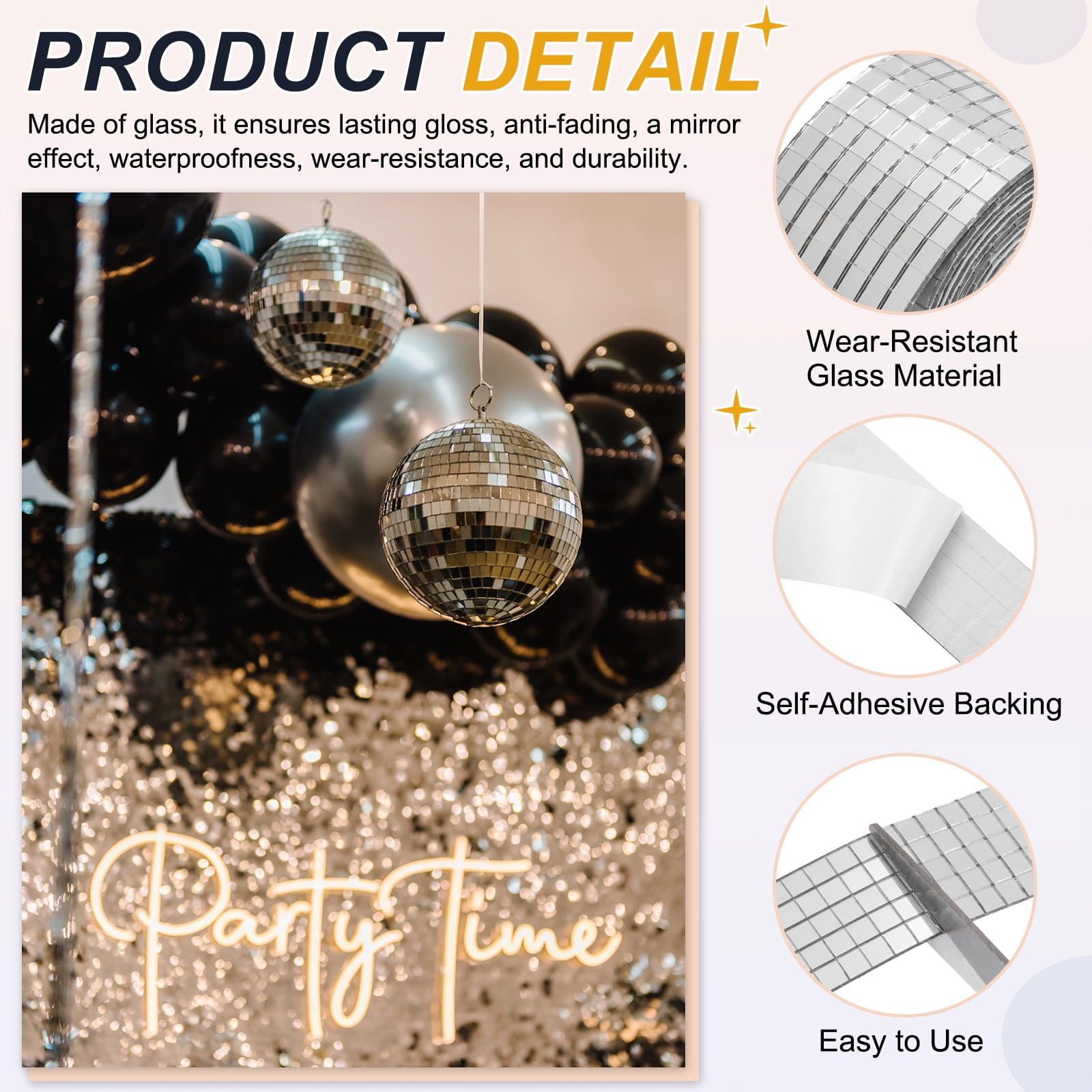 Uxcell 5x5mm Self Adhesive Mirrors Mosaic Tiles, 6400 Pcs Square Mini Glass Mosaic Disco Tile Sticker for DIY Craft Disco Ball Party Decoration, Silver Tone