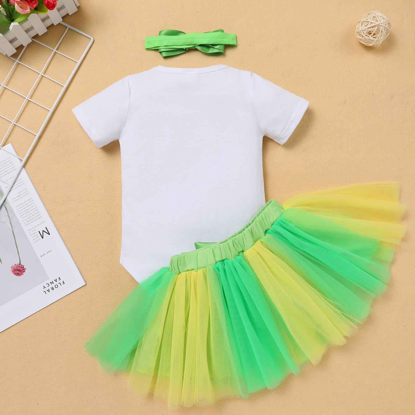 IBTOM CASTLE Infant Baby Girls Dinosaur Themed Party 1st Birthday Outfit Princess Romper + Tutu Skirt + Headband Clothes Set for Photo Shoot 1 Year Green