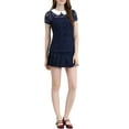 thumbnail image 3 of INSPIRE CHIC Women's Contrast Peter Pan Collar Short Sleeve Sheer Lace Blouse M Dark Blue, 3 of 7