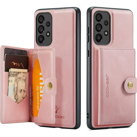 Case for Samsung Galaxy A73 5G, Detachable Magnetic Wallet Credit Card Slot Kickstand Cover Support Wireless Charging Compatible with Samsung Galaxy A73 5G (Pink)