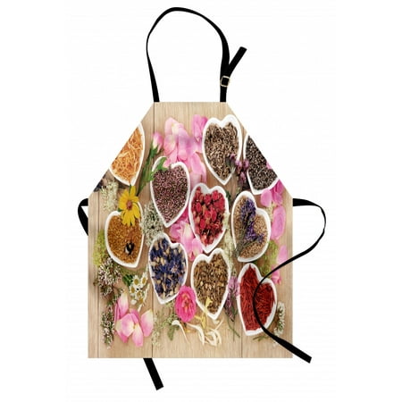 

Floral Apron Healing Herbs Heart Shaped Bowls Flower Petals on Wooden Planks Print Healthcare Unisex Kitchen Bib Apron with Adjustable Neck for Cooking Baking Gardening Multicolor by Ambesonne