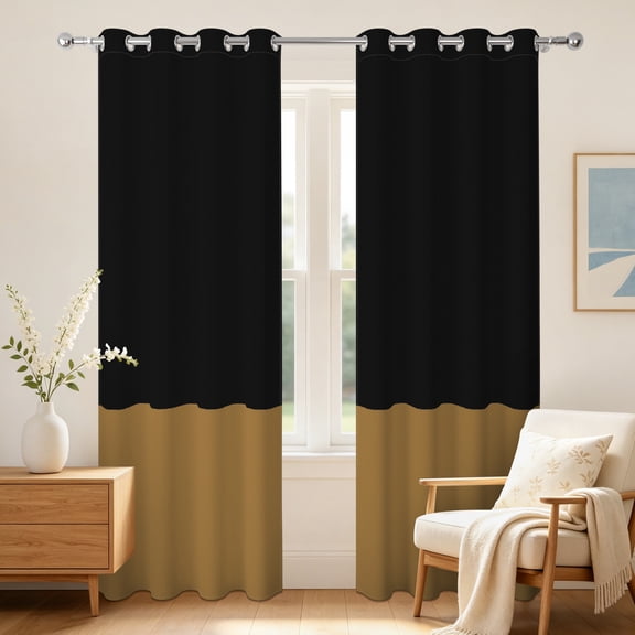 Black Beige Blackout Curtains 63 inches,2 Panels,Grommet Top,Thermal Insulated Window Drapes
